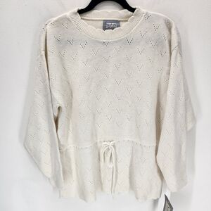 VIS A VIS Vintage Knit Sweater Set Womens Drawstring waistband YK2 Crochet Cream